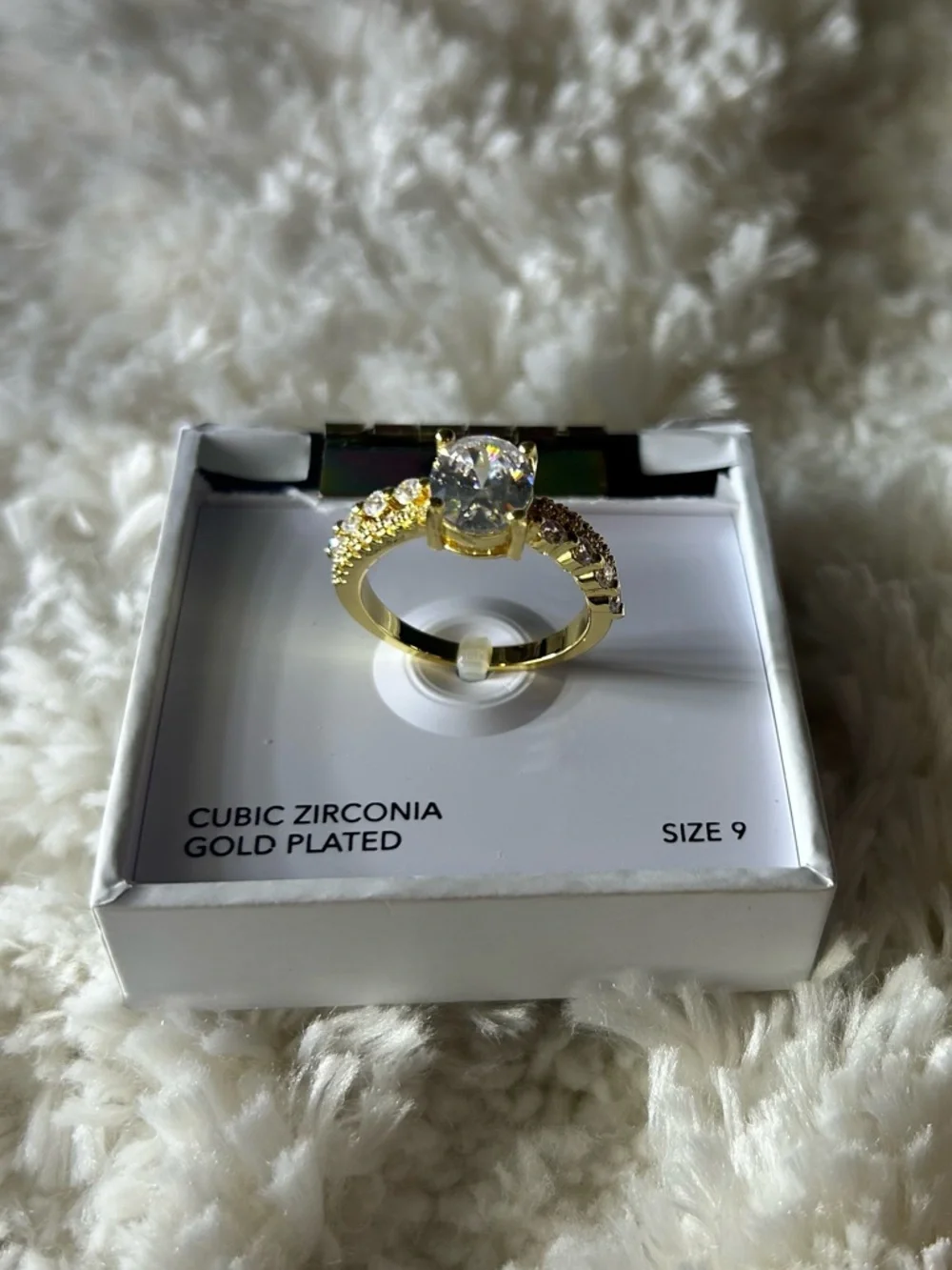 Gold-Plated Cubic Zirconia Halo Ring - Size 9